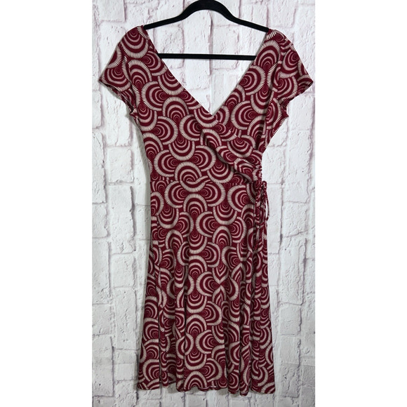 LONDON TIMES Cap Sleeve Surplice V-Neck Faux Wrap Style Dress Red & White Size 8 - Picture 5 of 7